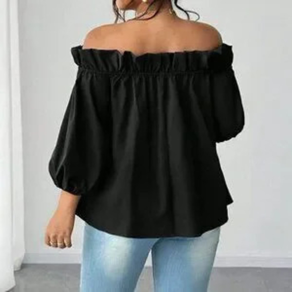Black Casual Women's Plus Size Sexy Off-The-Shoulder Blouse